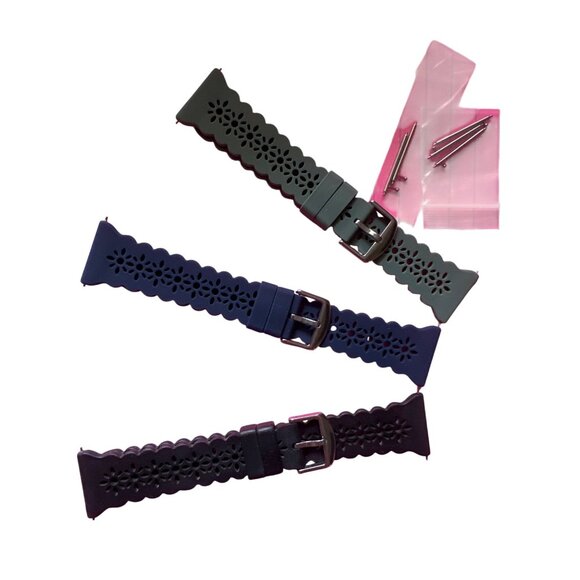 Fitbit Compatible Silicone Watch Bands Set Of 4 With Floral Design & Pins - Picture 2 of 5